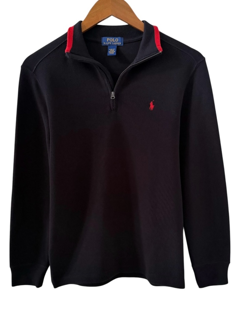 Polo by Ralph Lauren Black with Red Trim 1/4 Zip Long Sleeve Pullover